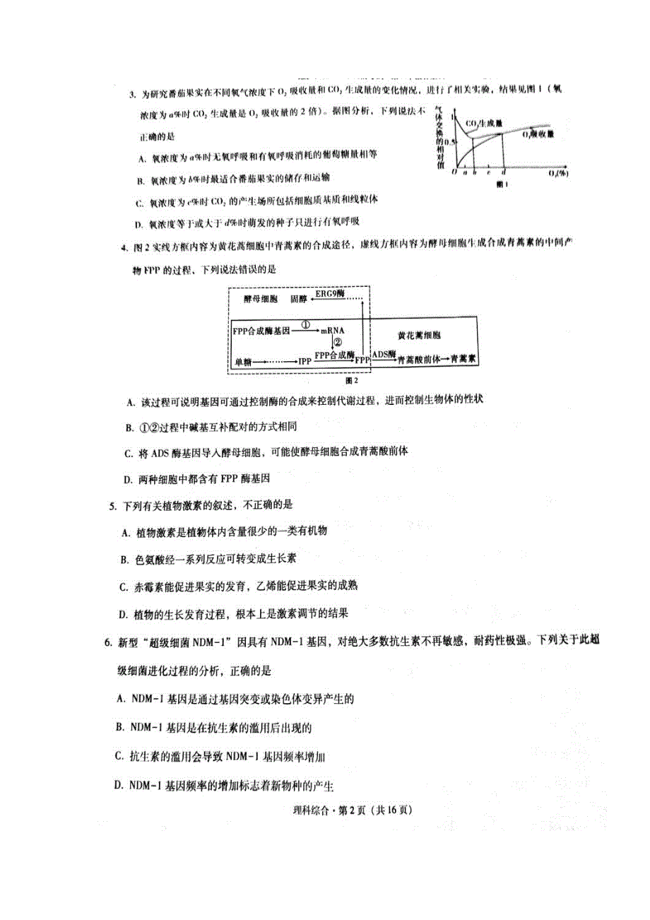 云南师大附中2018届高三上学期第一次月考理科综合试卷 扫描版含答案.doc_第2页