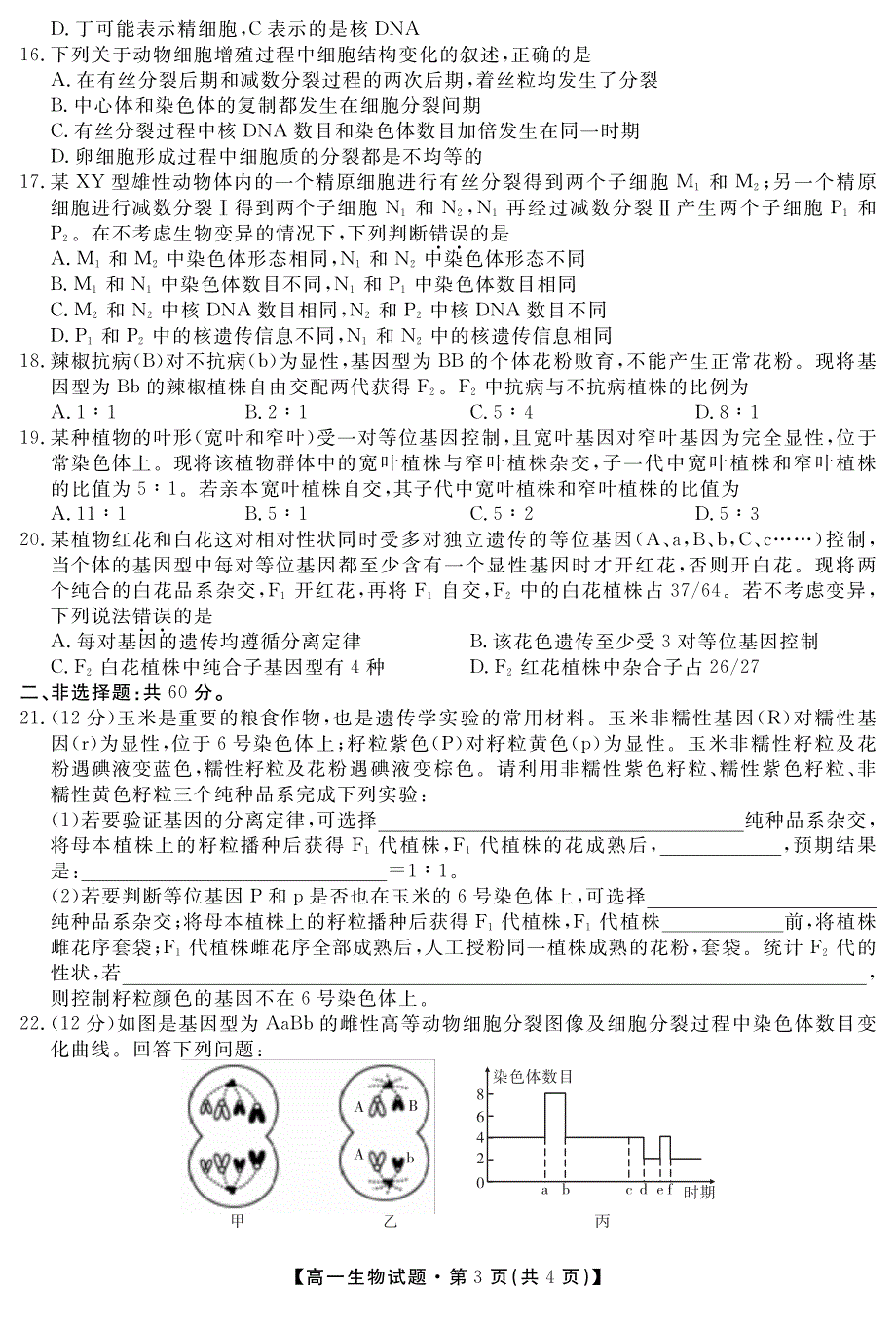 安徽省合肥艺术中学2020-2021学年高一下学期第一次调研考试生物试题 PDF版含答案.pdf_第3页