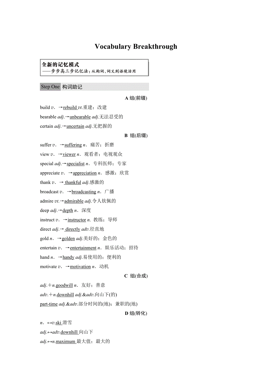 2017-2018高中英语（牛津译林版）选修六配套文档：UNIT 2 VOCABULARY BREAKTHROUGH WORD版含答案.docx_第1页