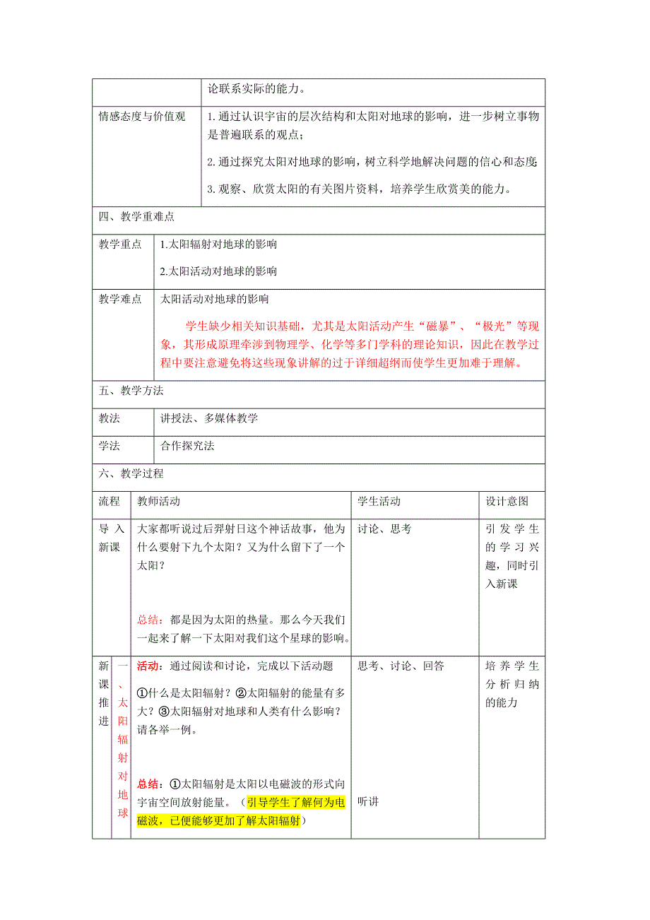 2016年湘教版高一地理必修一《太阳对地球的影响》教学设计 .docx_第2页