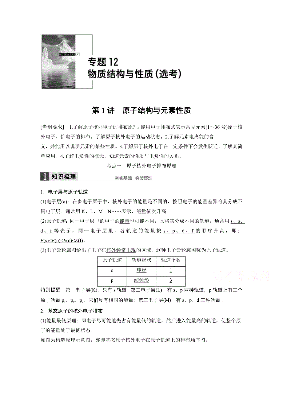 2016年高考化学（苏教版全国通用）大一轮复习讲义：专题12 物质结构与性质 第1讲.docx_第1页