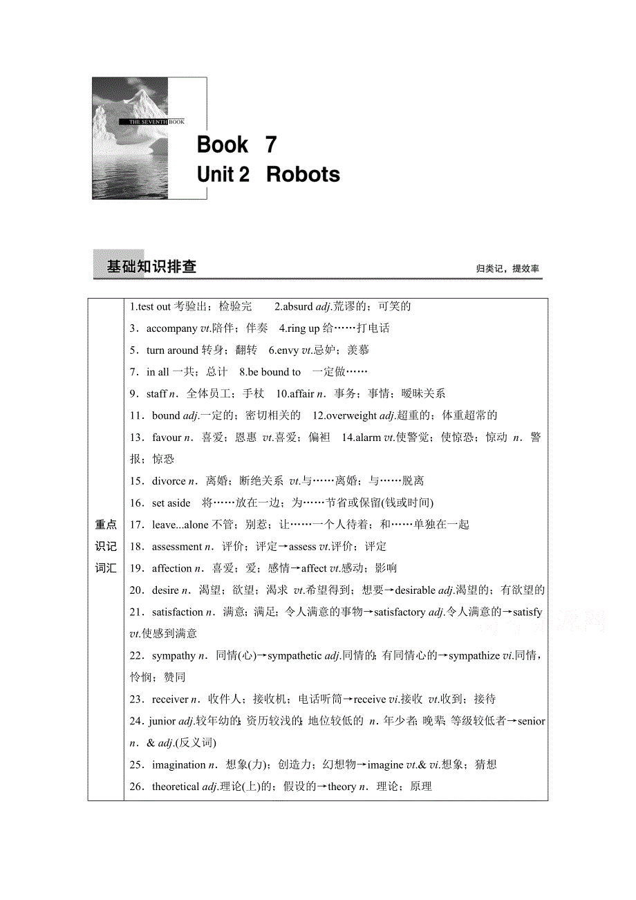 2016步步高英语一轮复习知识排查突破：人教新课标 BOOK 7 UNIT 2.docx_第1页