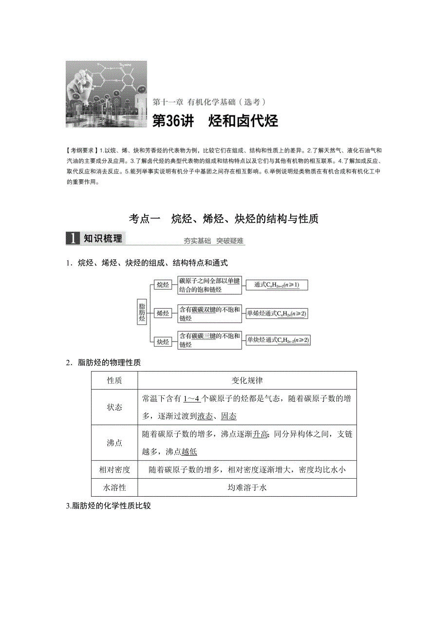 2017版高考化学人教版（全国）一轮复习文档：第十一章 第36讲烃和卤代烃 WORD版含答案.docx_第1页