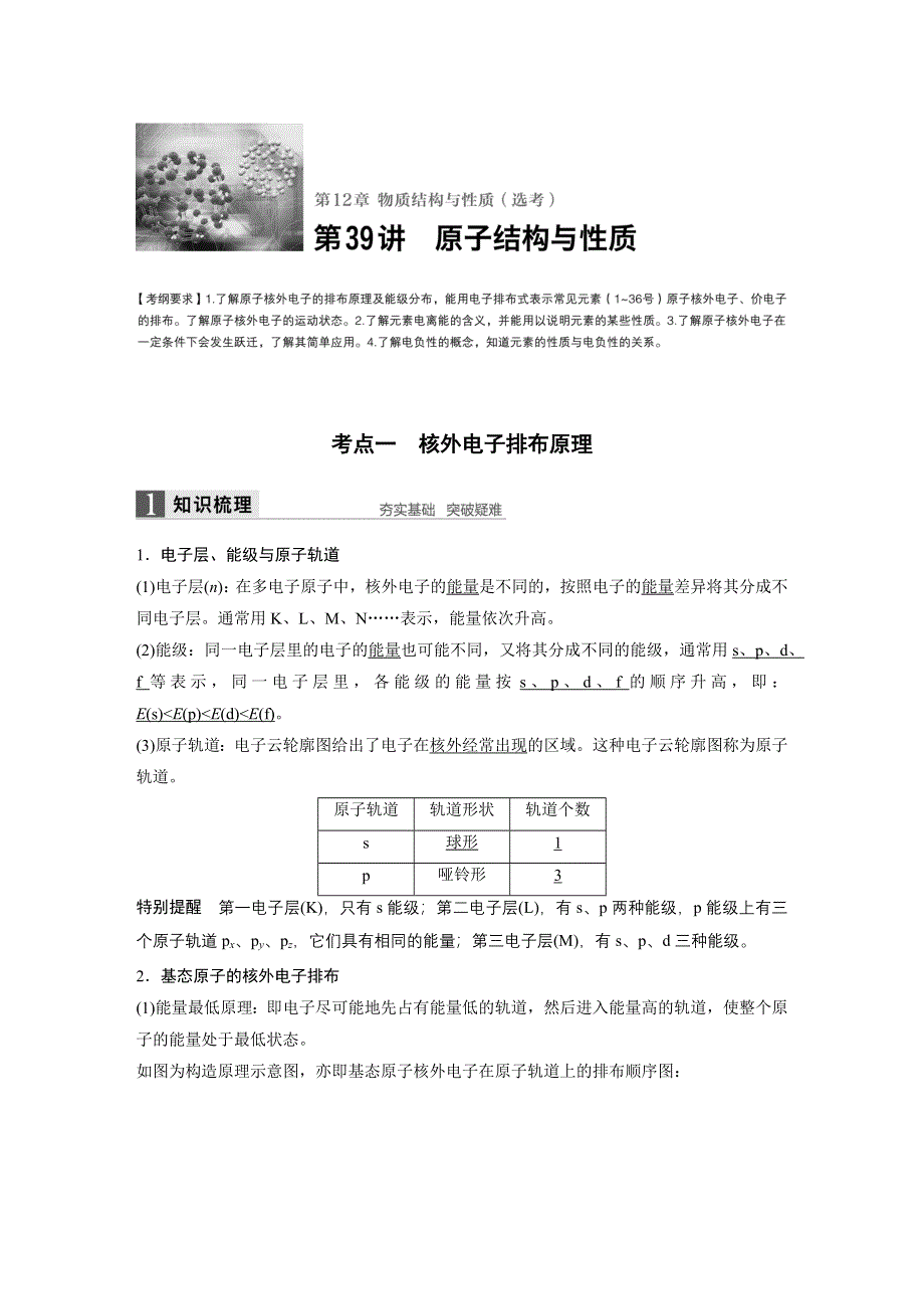 2017版高考化学（鲁科版）一轮复习训练：第12章 第39讲 原子结构与性质 WORD版含解析.docx_第1页