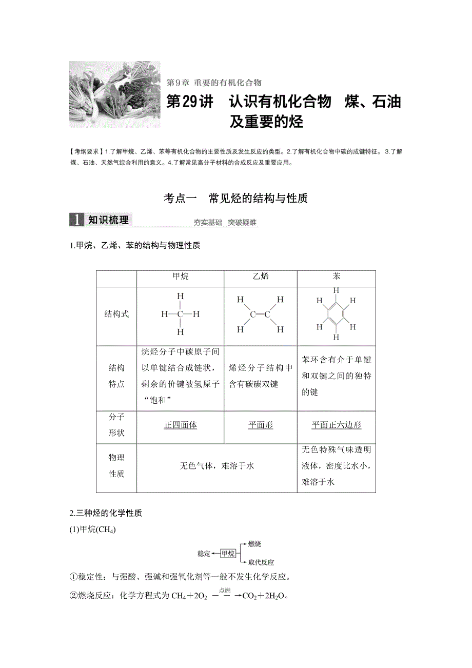 2017版高考化学（鲁科版）一轮复习训练：第9章 第29讲 认识有机化合物煤、石油及重要的烃 WORD版含解析.docx_第1页