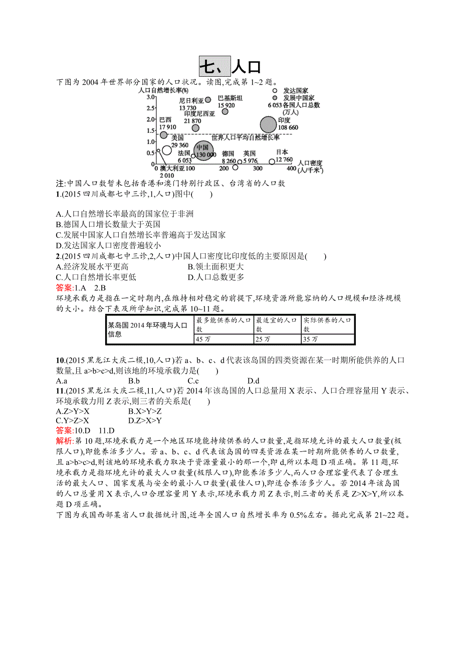 2017高三地理人教版一轮复习模拟题组训练：人口1 WORD版含解析.docx_第1页