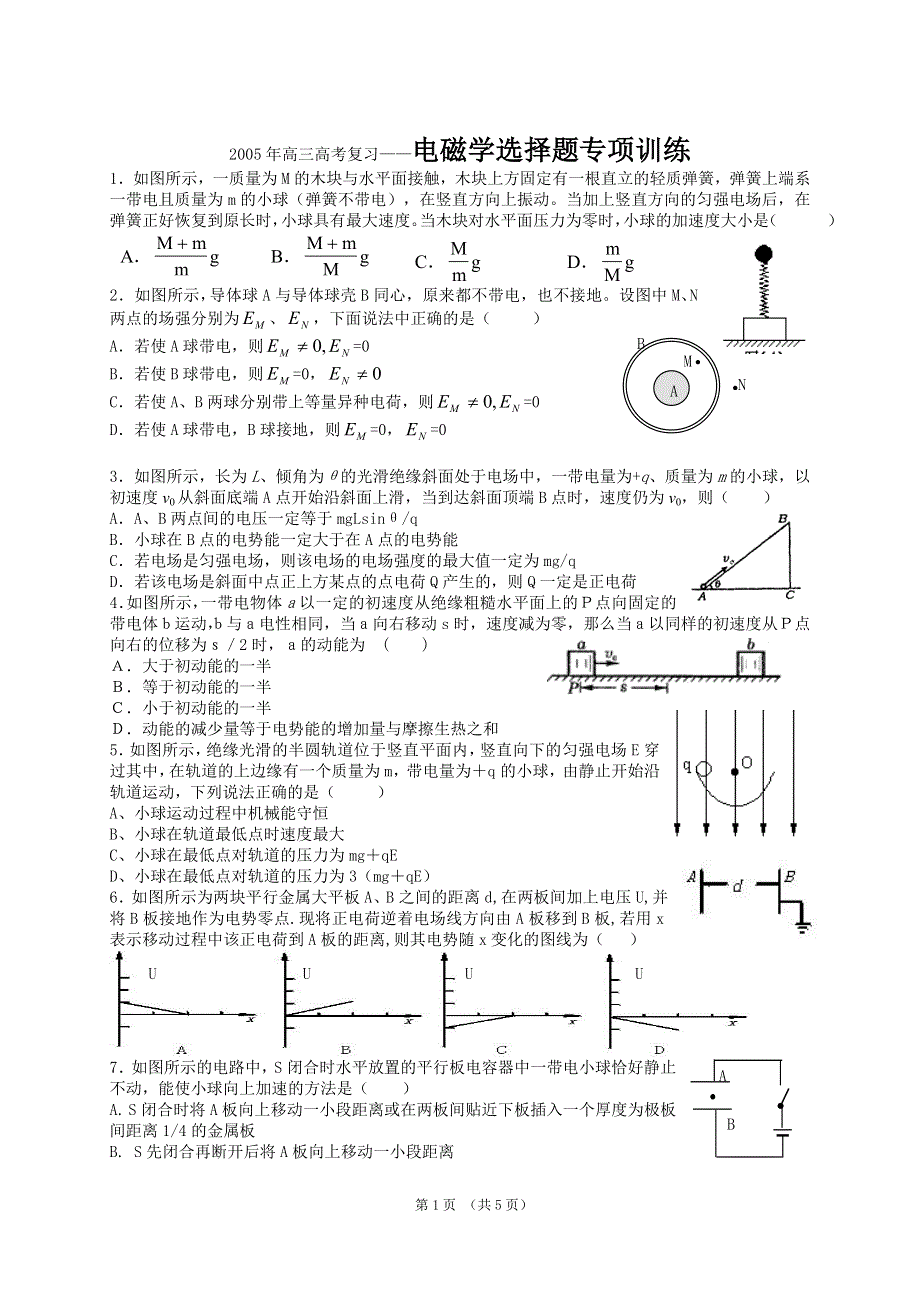 2005年高三高考复习——电磁学选择题专项训练.doc_第1页