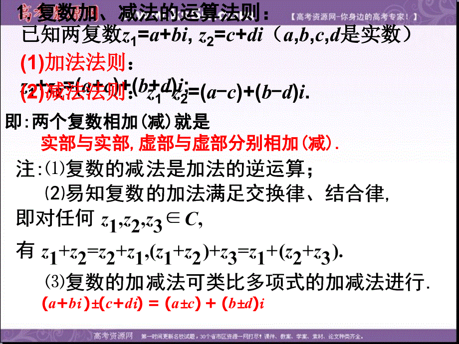 2014-2015学年高中人教A版数学选修2-2同步课件 3.2.1 复数代数形式的加减运算及其几何意义1.ppt_第3页