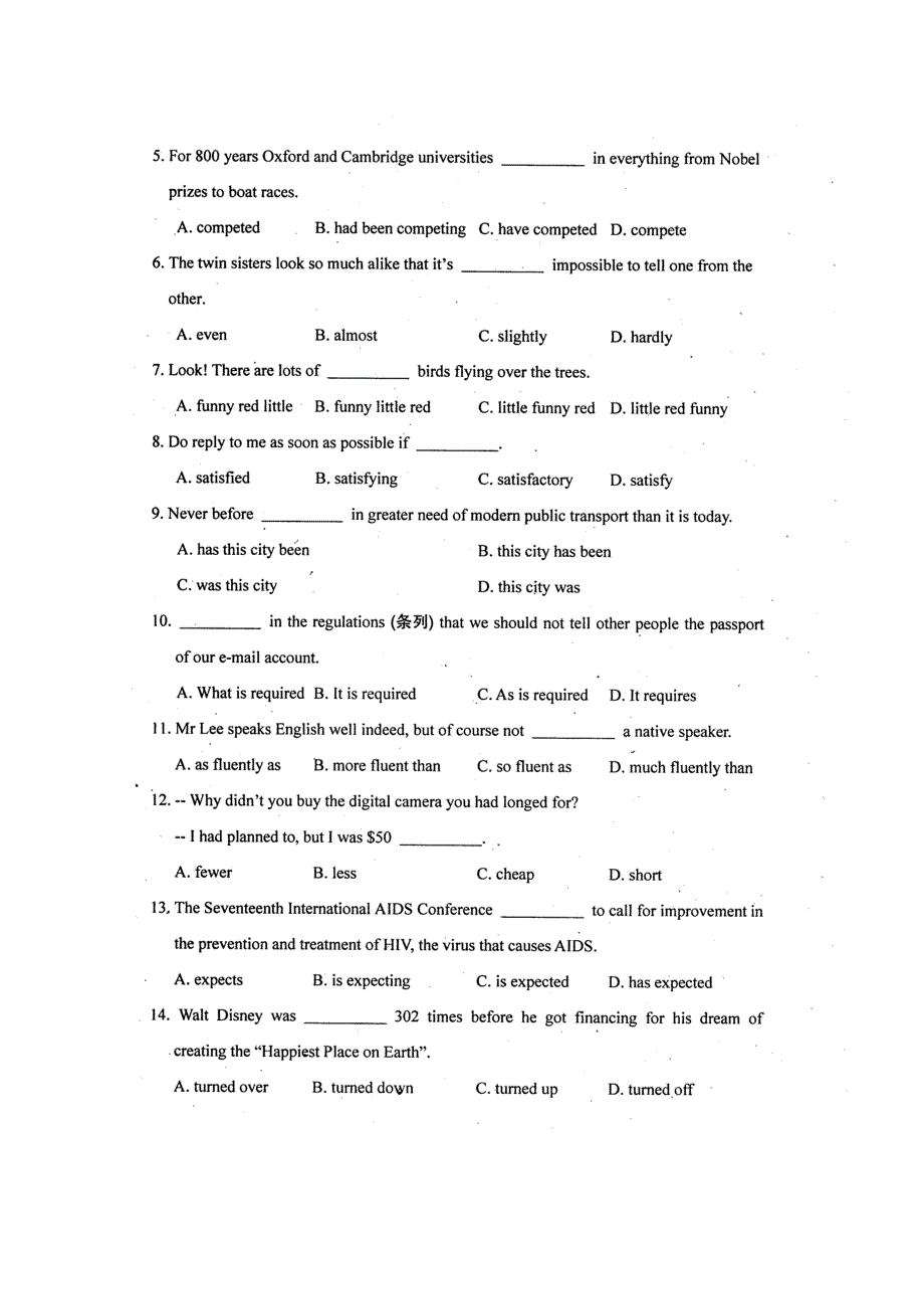 四川省2011届高三毕业班5月信息卷（五）（英语）.doc_第2页