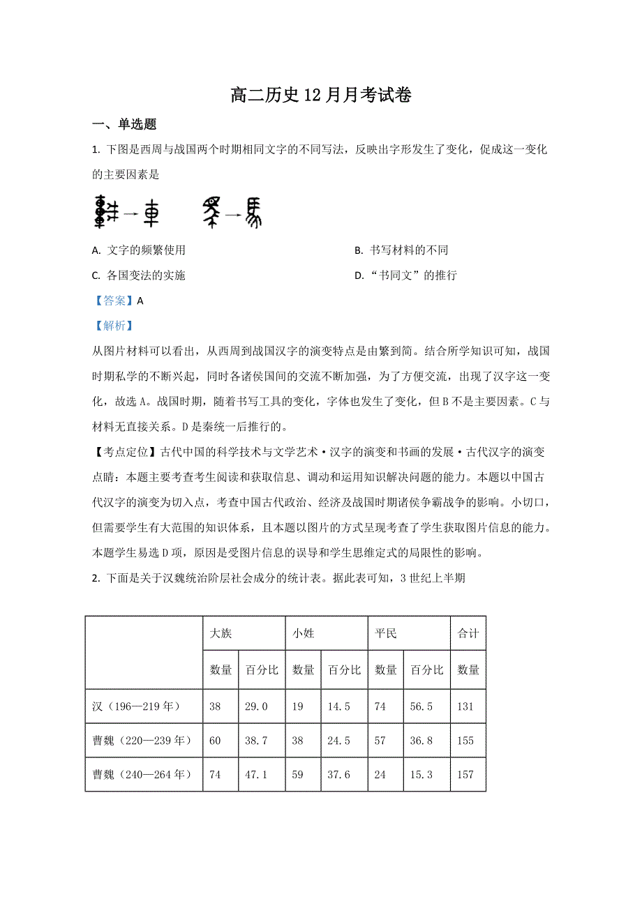 云南省丽江市第一高级中学2020-2021学年高二12月月考历史试卷 WORD版含解析.doc_第1页