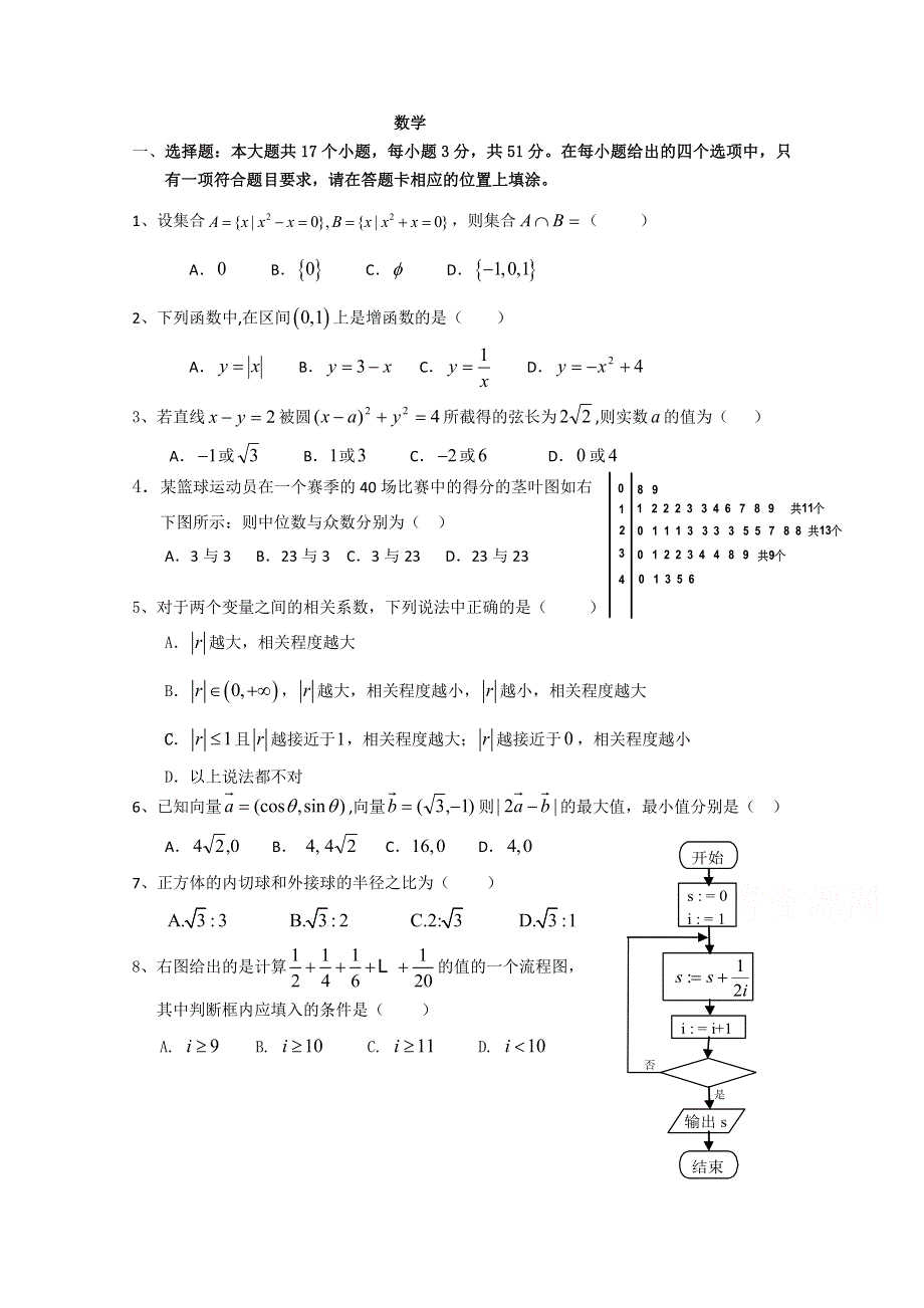 云南文山州马关县第一中学2019-2020学年高一月考数学试卷 WORD版含答案.doc_第1页