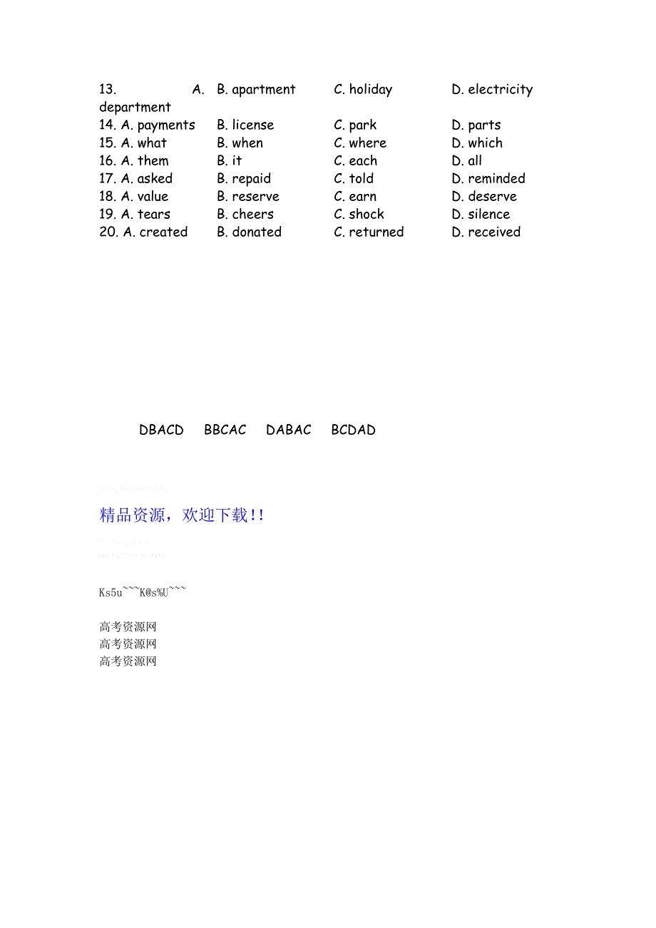 四川省2012届高三英语二轮复习专题训练：完形填空（26）.doc_第2页