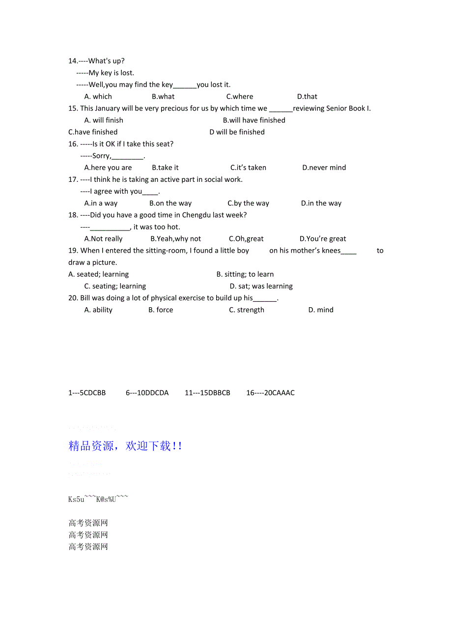 四川省2012届高三英语二轮复习专题训练：单项选择（29）.doc_第2页