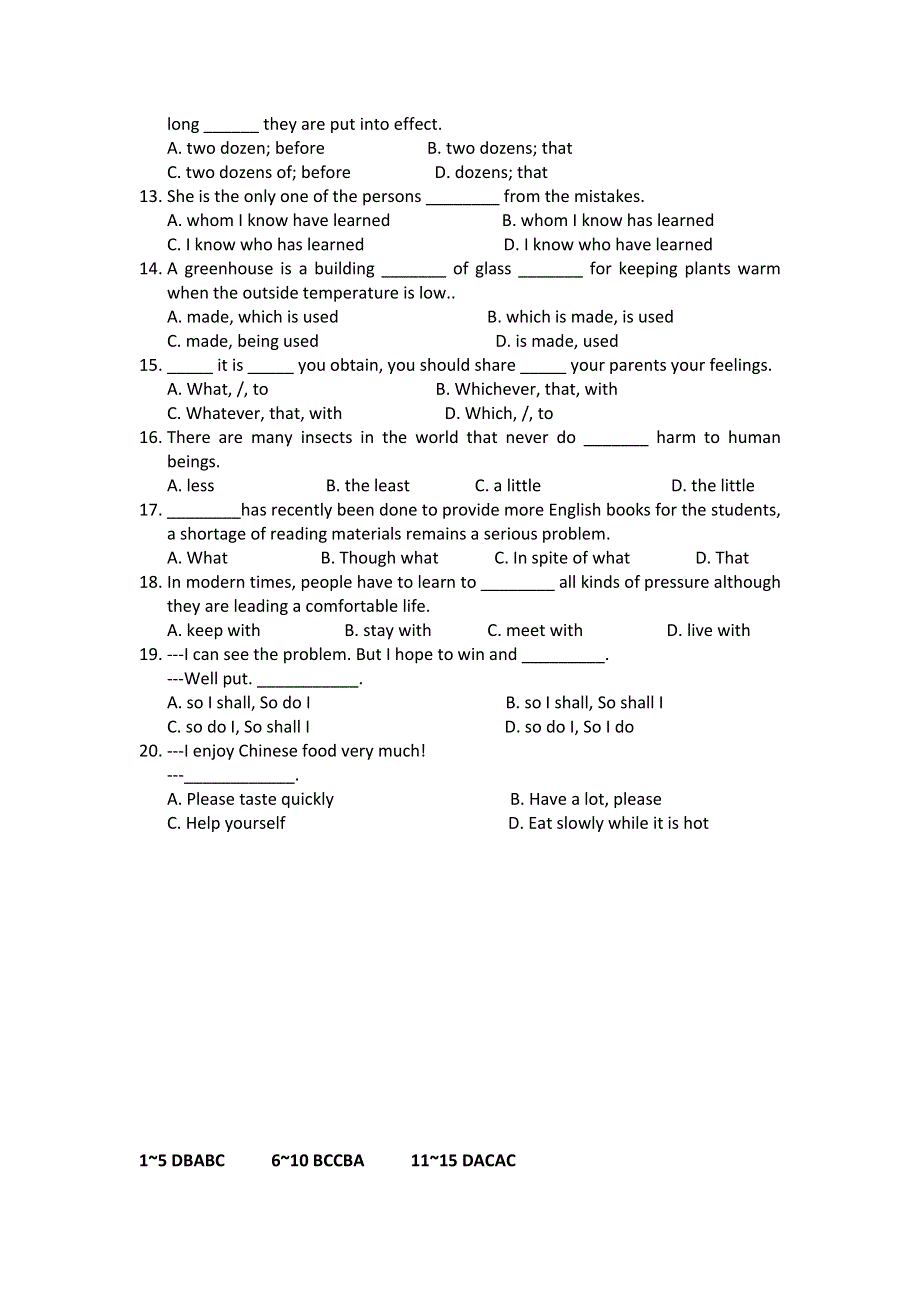 四川省2012届高三英语二轮复习专题训练：单项选择（15）.doc_第2页