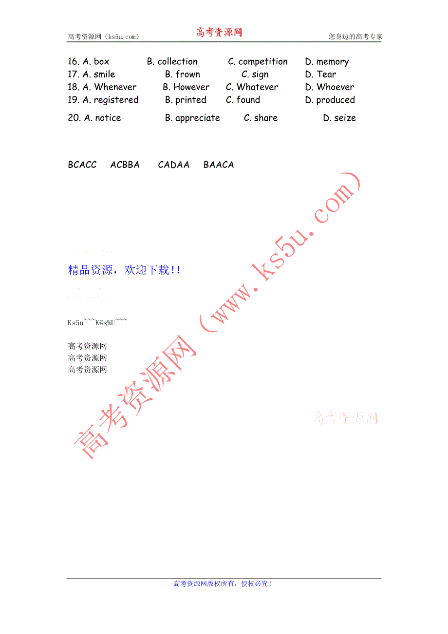 四川省2012届高三英语二轮复习专题训练：完形填空（36）.doc_第2页