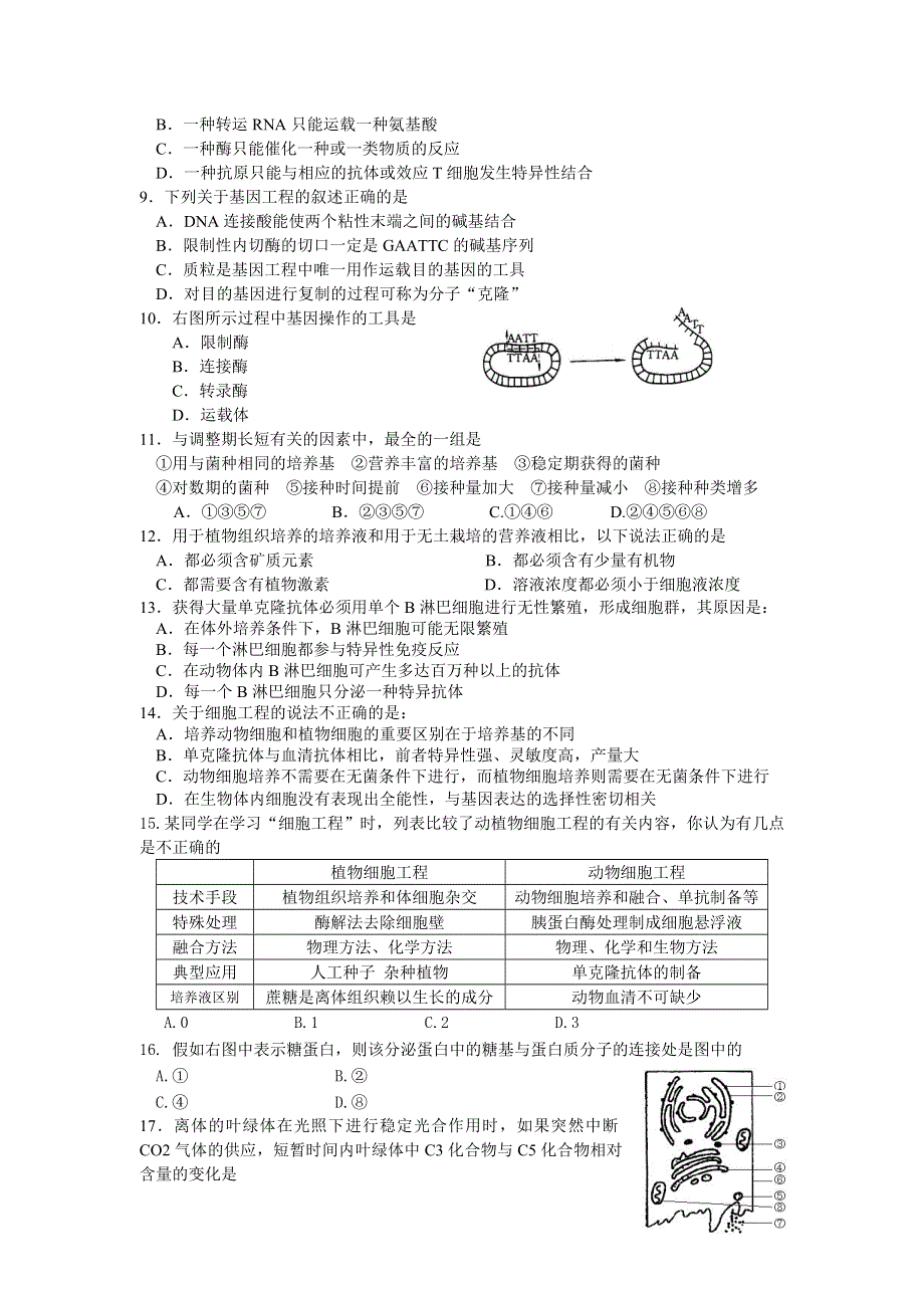 2006-2007学年嘉善二高高三月考生物卷.doc_第2页