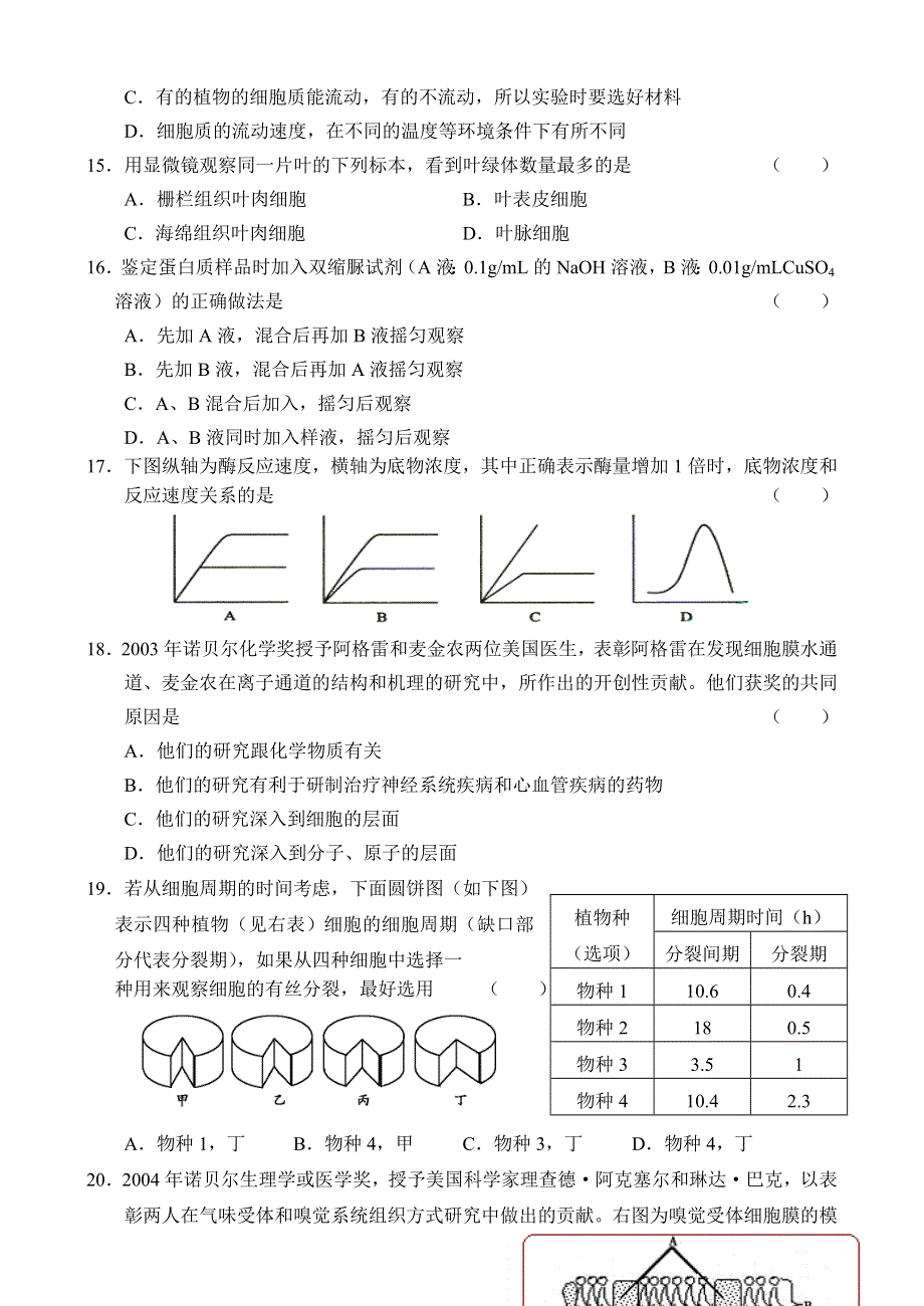 2005－2006学年高二生物（上）期中质量检测试题.doc_第3页