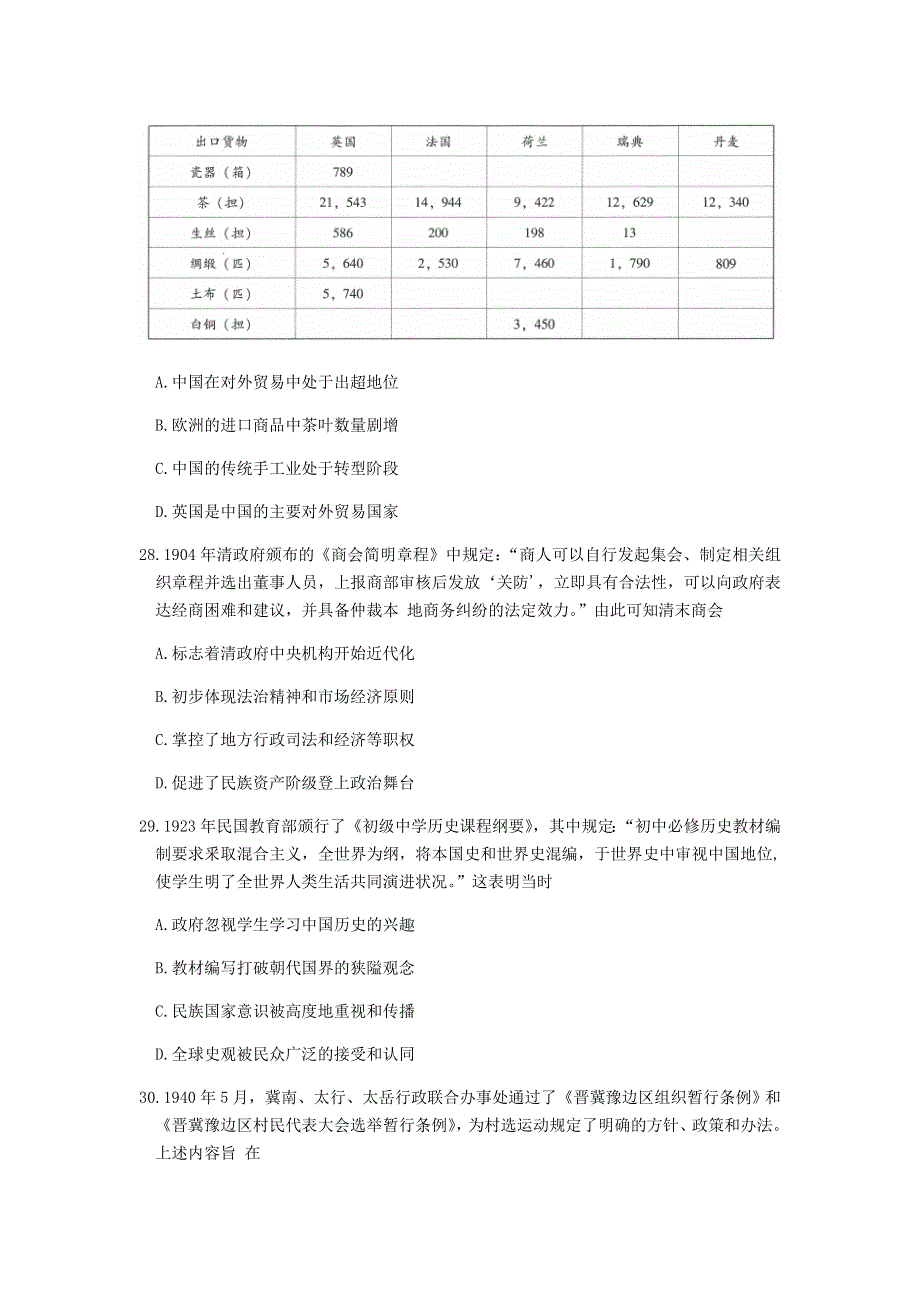 云南省云南师范大学附属中学2021届高考历史适应性月考卷（六）.doc_第2页