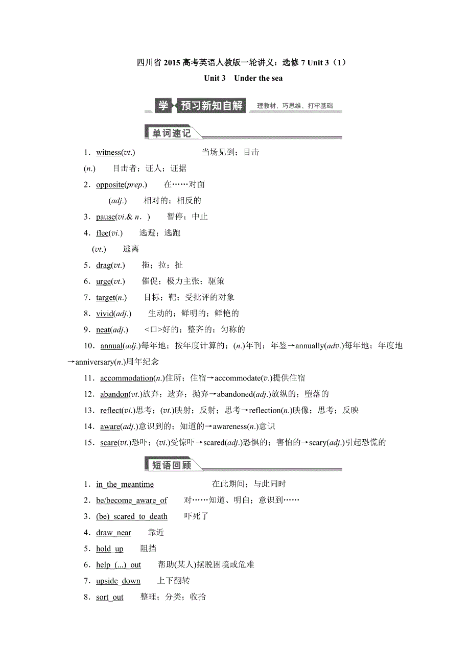 四川省2015高考英语人教版一轮讲义：选修7 UNIT 3（1）.doc_第1页