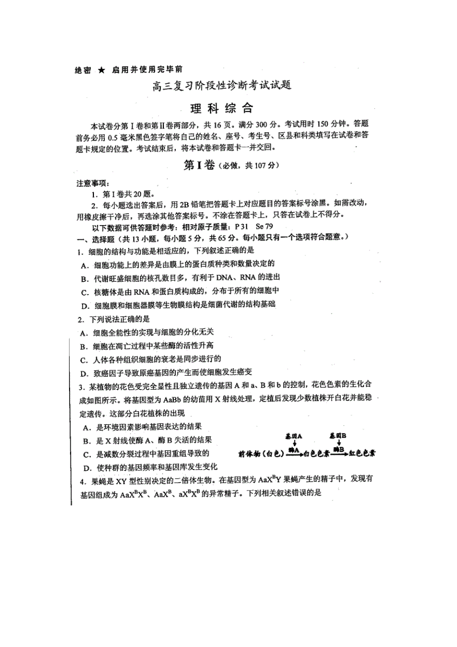 《2014淄博二模》山东省淄博市2014届高三复习阶段性诊断考试 理综生物试题 扫描版含答案.doc_第1页