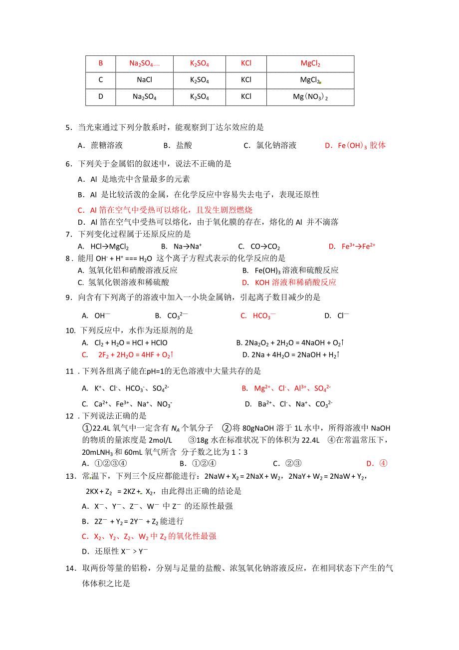 云南昆明市官渡二中2014-2015学年高一第二次阶段性考试化学试题 WORD版含答案.doc_第2页