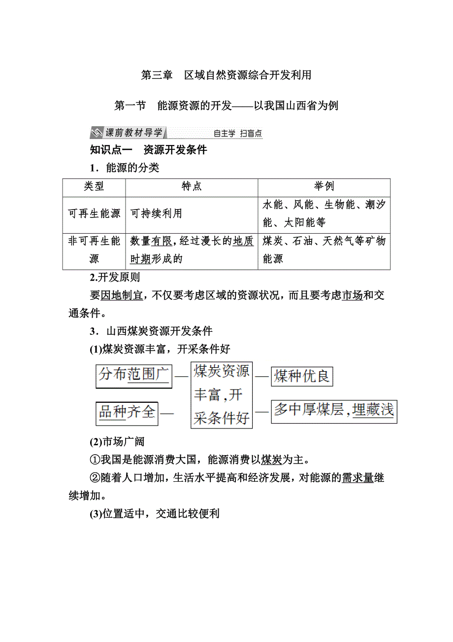 2019—2020学年人教课标版高中地理必修三 教学案3-1第一节　能源资源的开发——以我国山西省为例 WORD版.docx_第1页