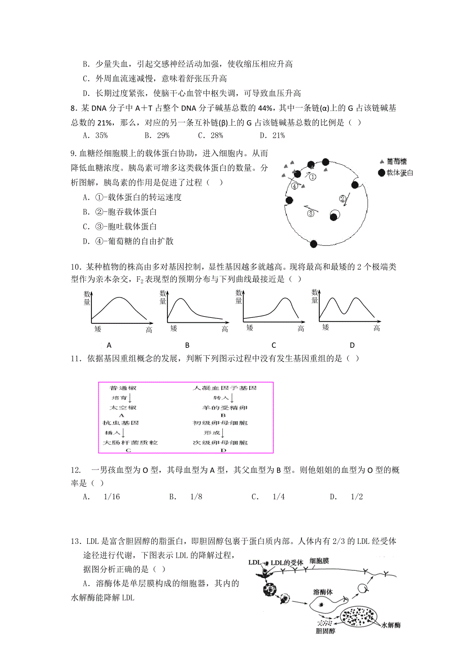 《2013上海徐汇、松江、金山二模》上海市徐汇、松江、金山区2013届高三下学期二模生物试题 WORD版含答案.doc_第2页