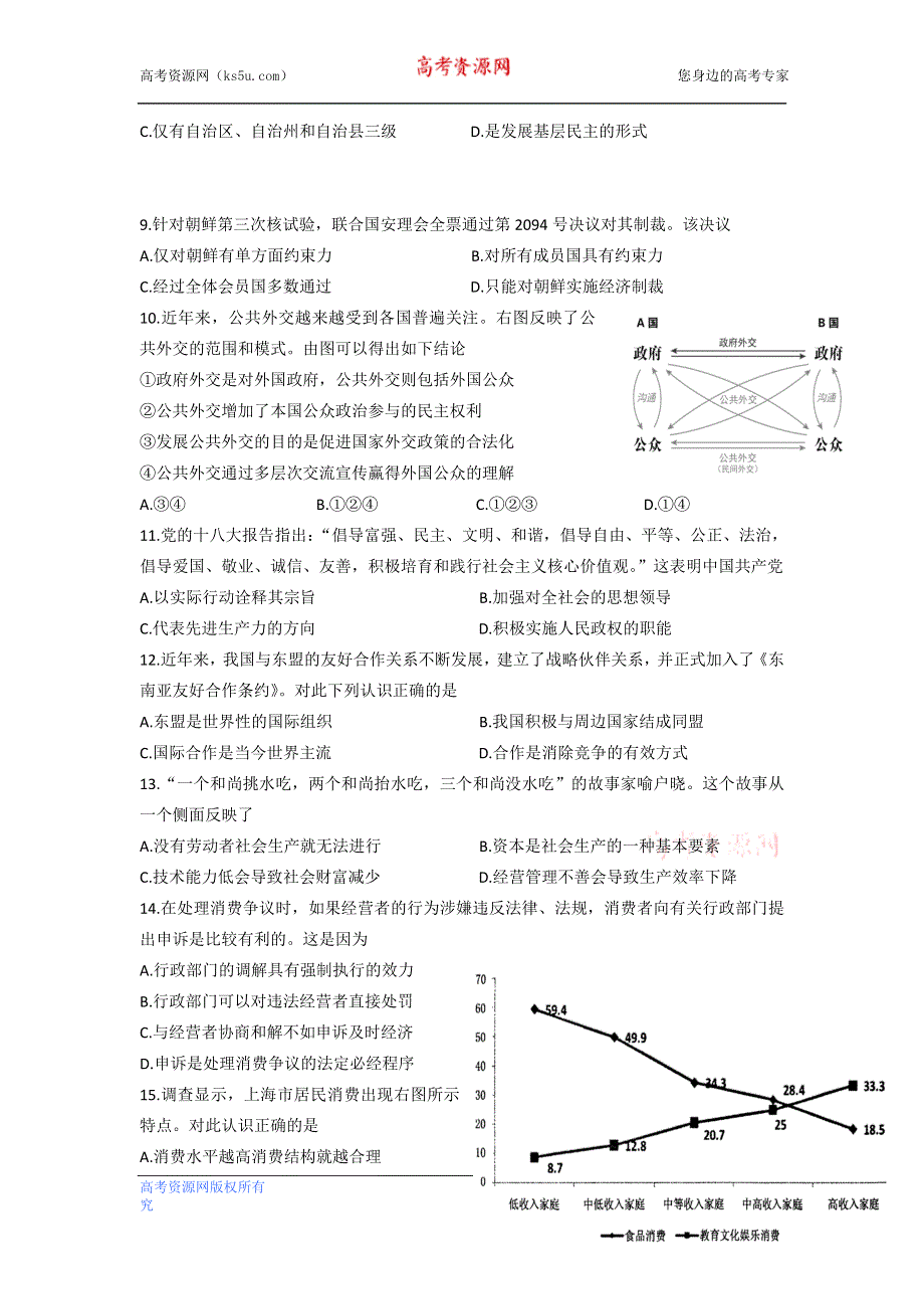 《2013上海浦东新区二模》上海市浦东新区2013届高三下学期二模政治试题 WORD版含答案.doc_第2页