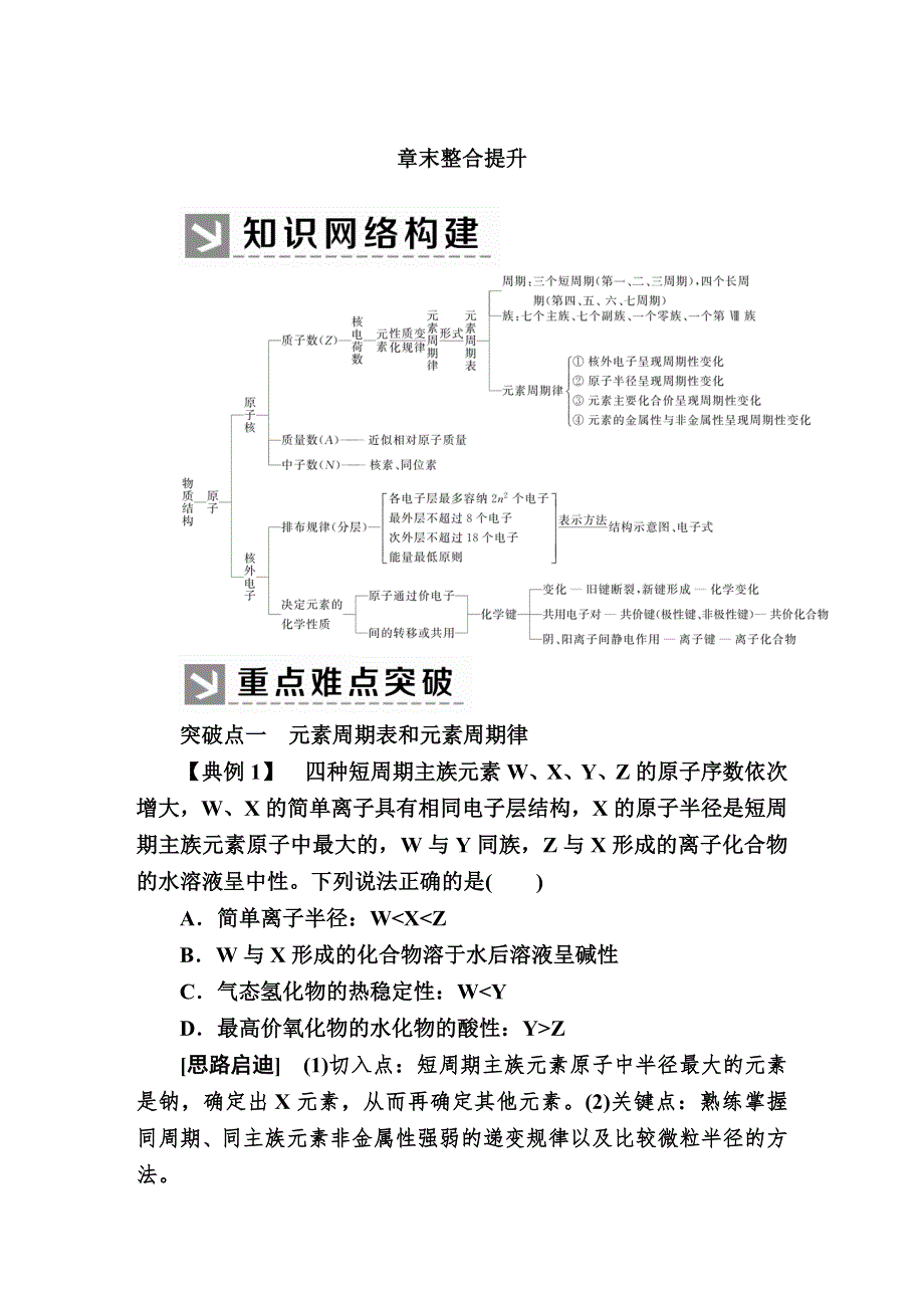 2019—2020学年新教材课标版高中化学必修第一册教师用书：4-章末整合提升4　物质结构　元素周期律 WORD版含答案.docx_第1页