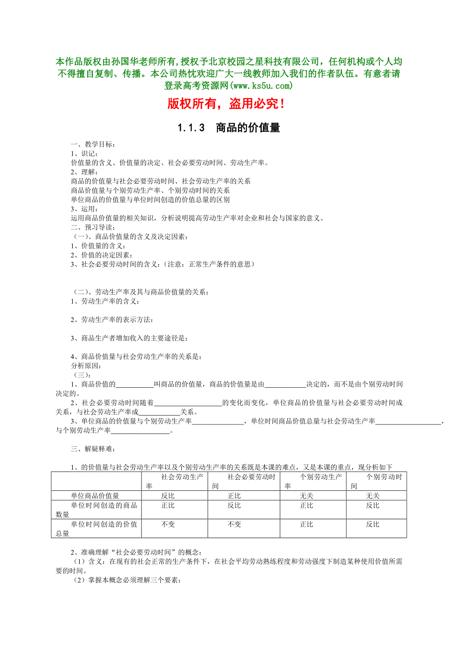 商品的价值量教案及习题.doc_第1页