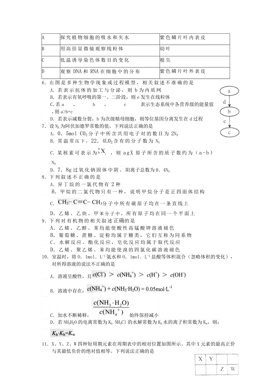 云南省2012届高三第二次高中毕业生复习统一检测理科综合试题 WORD版.doc_第2页