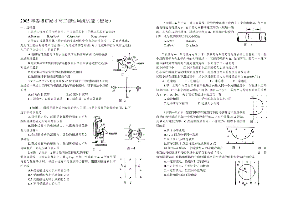 2005年姜堰市励才高二物理周练试题（磁场）.doc_第1页