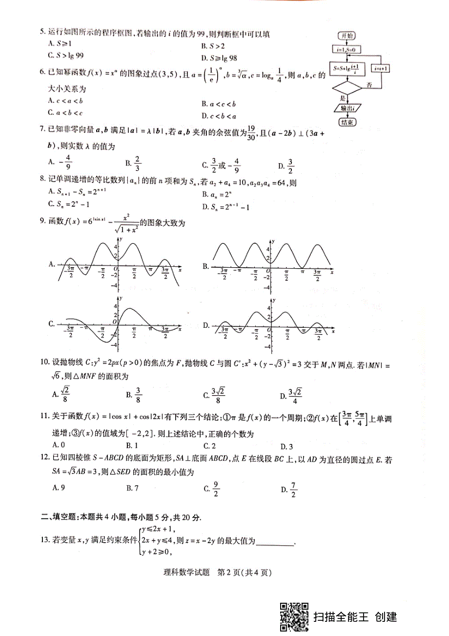 河南省天一大联考“顶尖计划”2020届高三第一次联考数学（理）试题 PDF版含答案.pdf_第2页