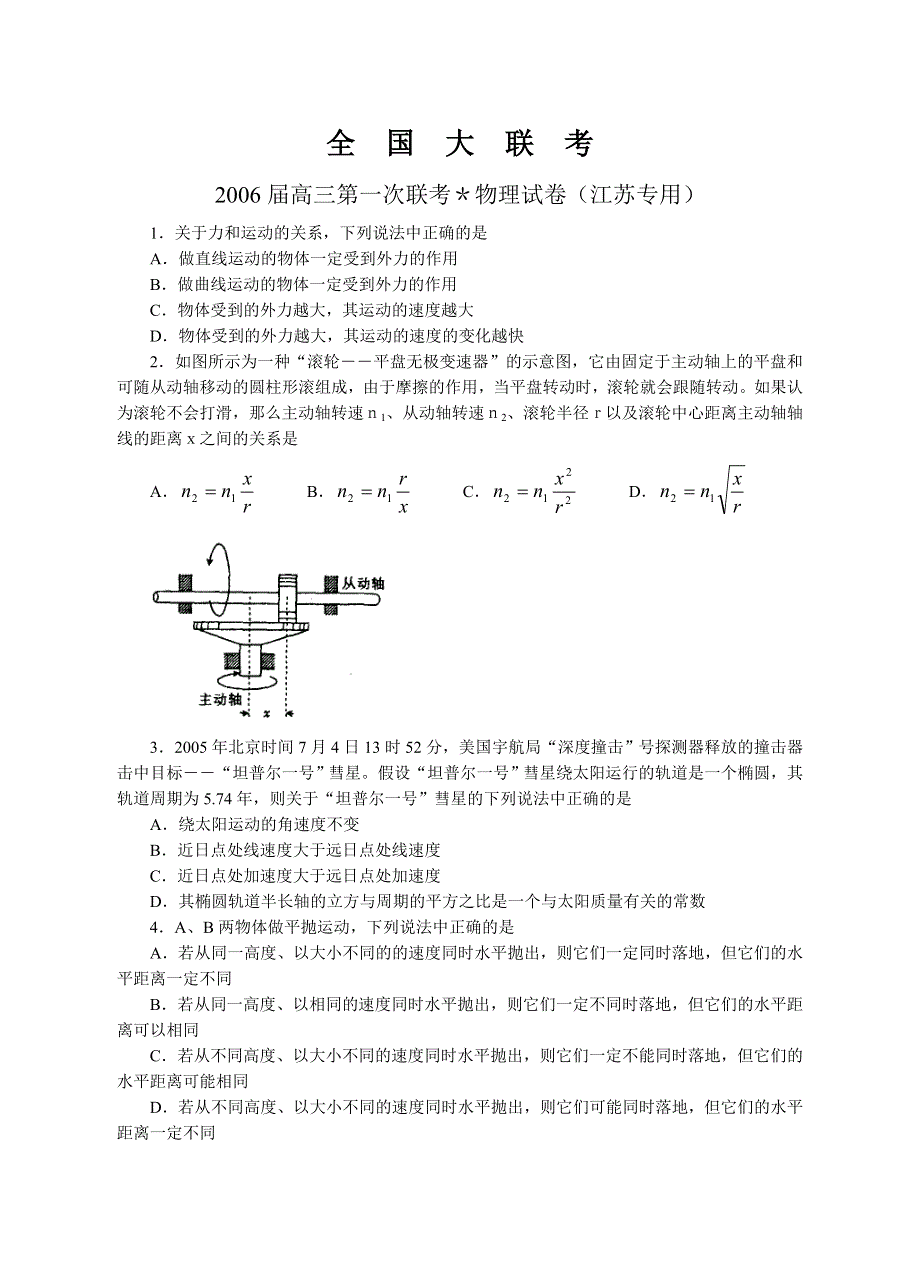 2006届高三第一次联考＊物理试卷（江苏专用）.doc_第1页