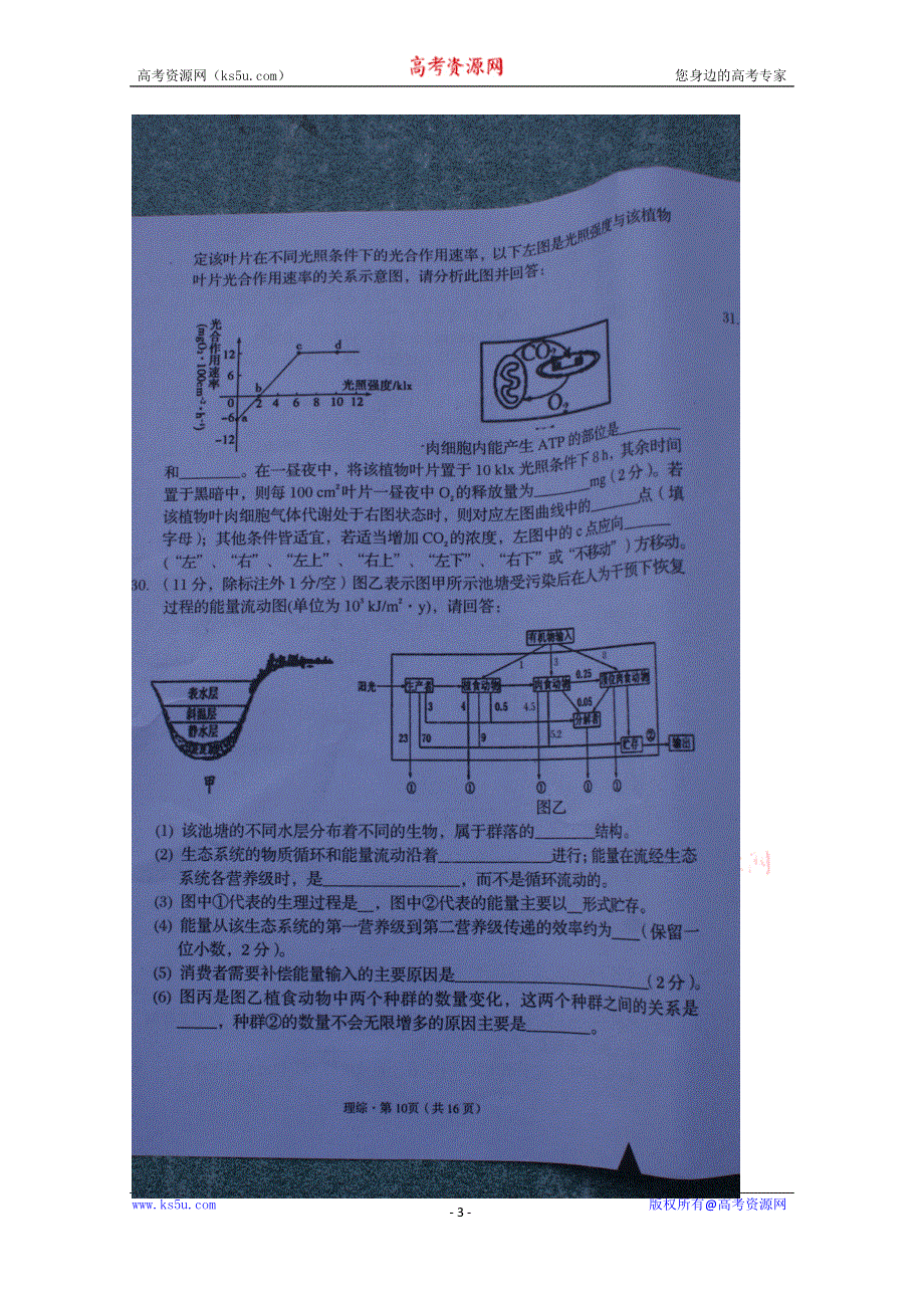 四川省巴中市普通高中2016届高三上学期零诊考试生物试题 扫描版含答案.doc_第3页