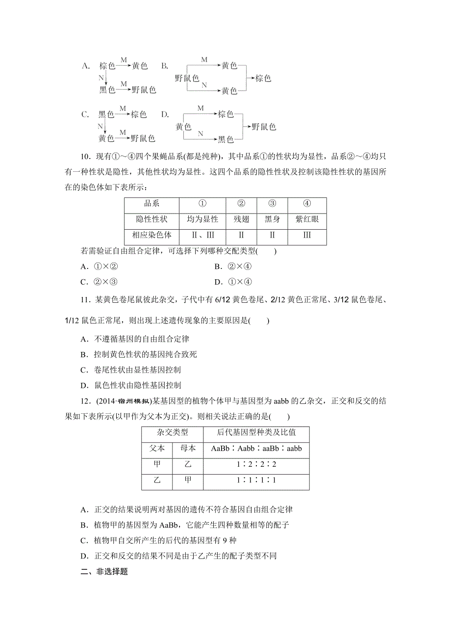 《2015三维设计》高考生物（安徽专用） 课时跟踪检测(十五)　孟德尔的豌豆杂交实验(二) WORD版含答案.doc_第3页