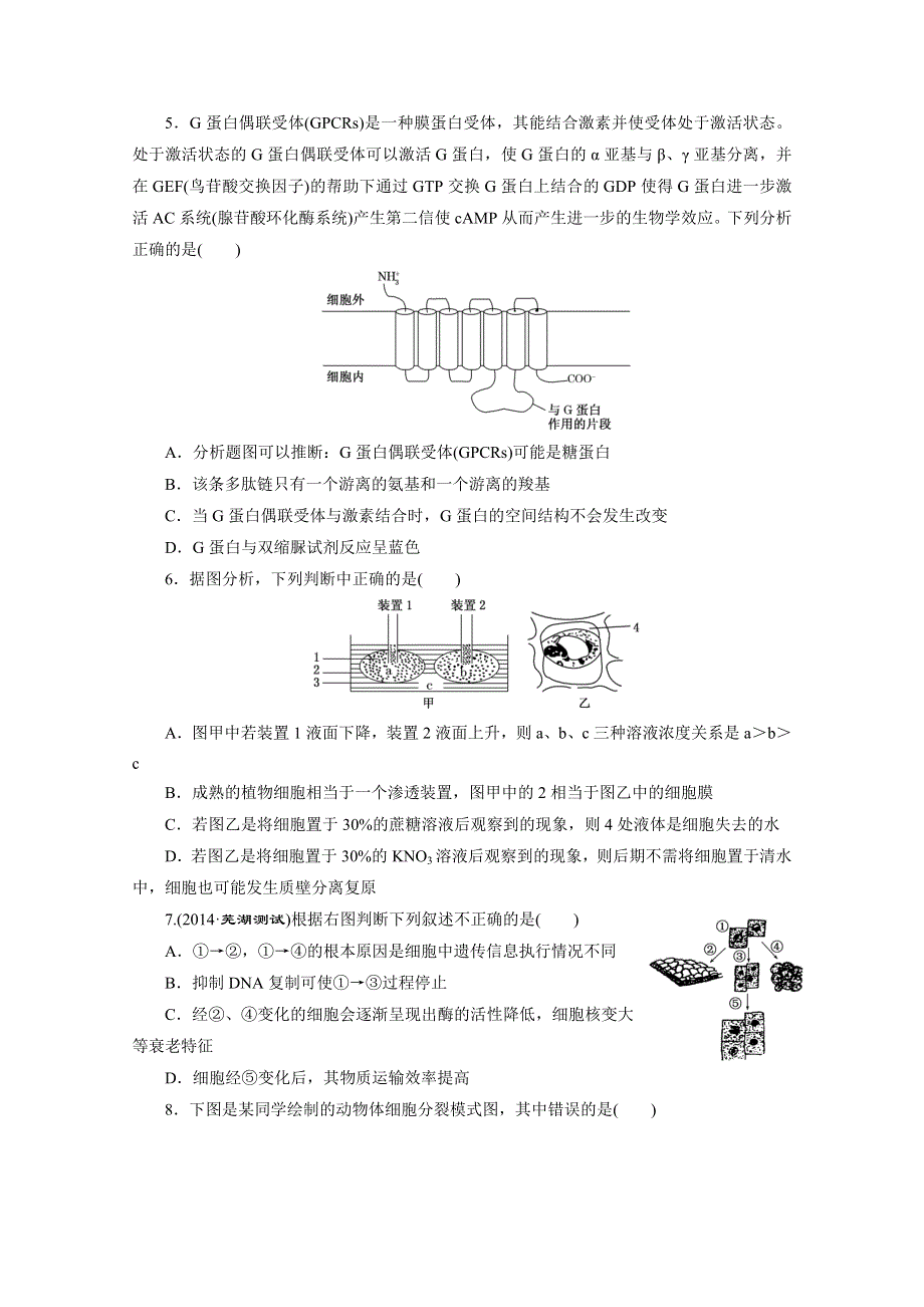 《2015三维设计》高考生物（安徽专用）一模考前热身训练 专题检测卷(一)　细胞的组成、结构与生命历程 WORD版含答案.doc_第2页