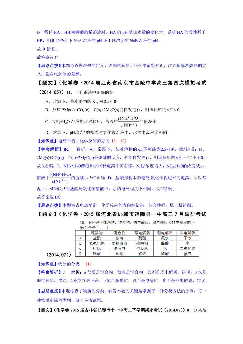 《2015届备考》2014全国名校化学试题分类解析汇编（第三期）：H单元　水溶液中的离子平衡.doc_第2页