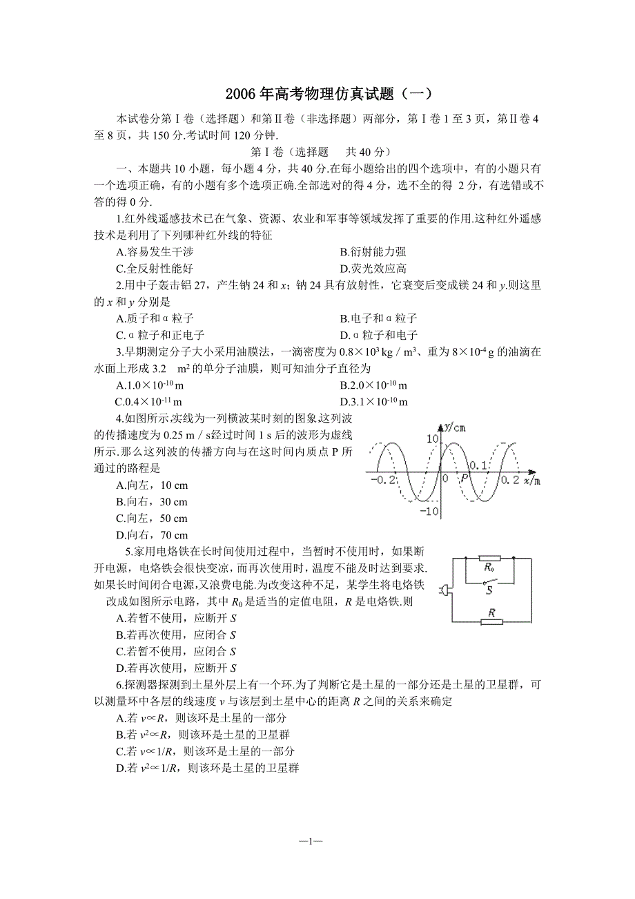 2006年高考物理仿真试题（一）.doc_第1页