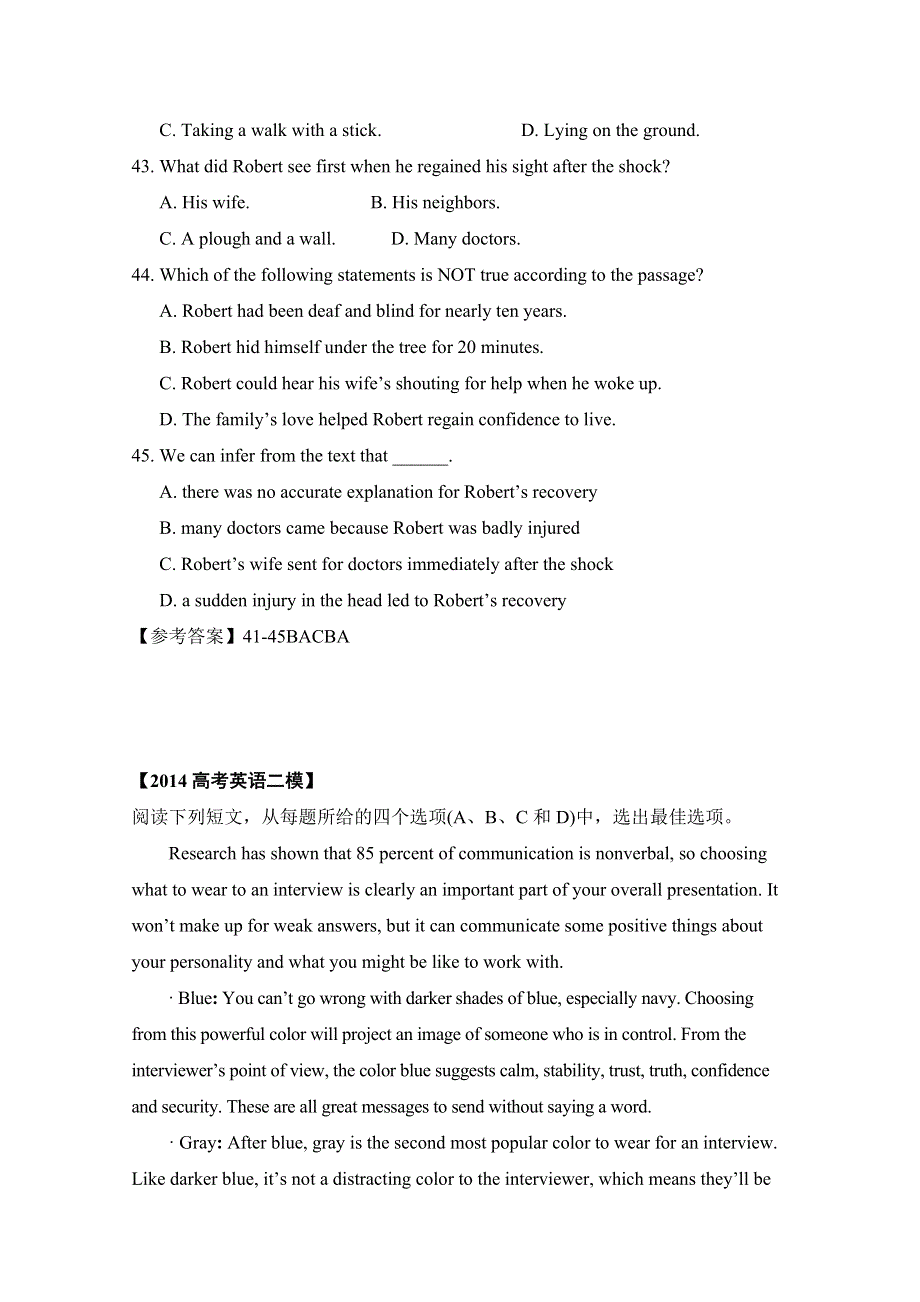 四川金川县2016高考英语二轮阅读理解训练（8）及答案.doc_第2页