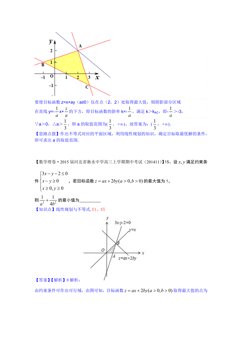 《2015届备考》2014全国名校数学试题分类解析汇编（12月第一期）：E5简单的线性规划问题.doc_第3页