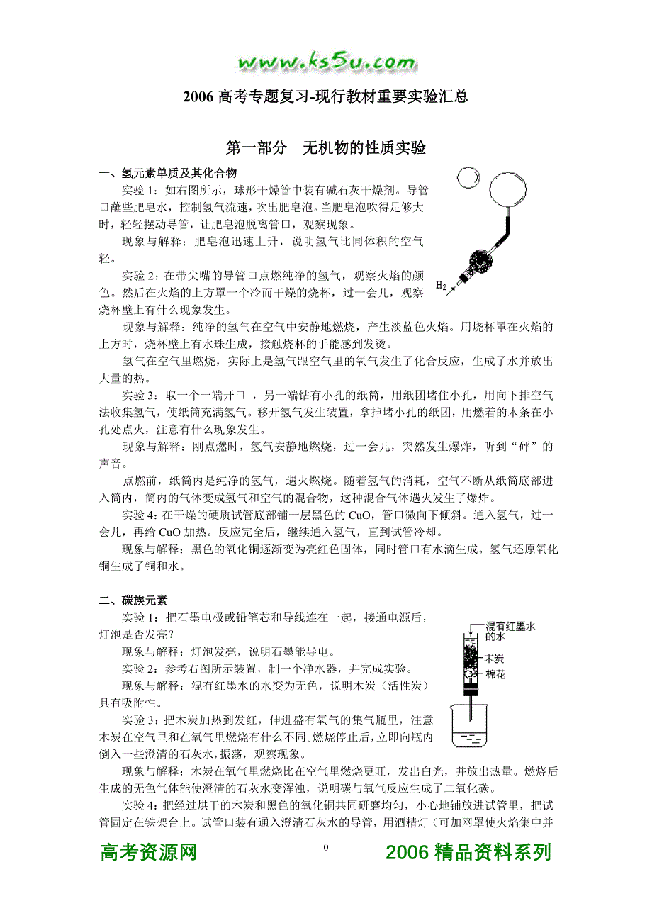 2006高考专题复习-现行教材重要实验汇总复习.doc_第1页