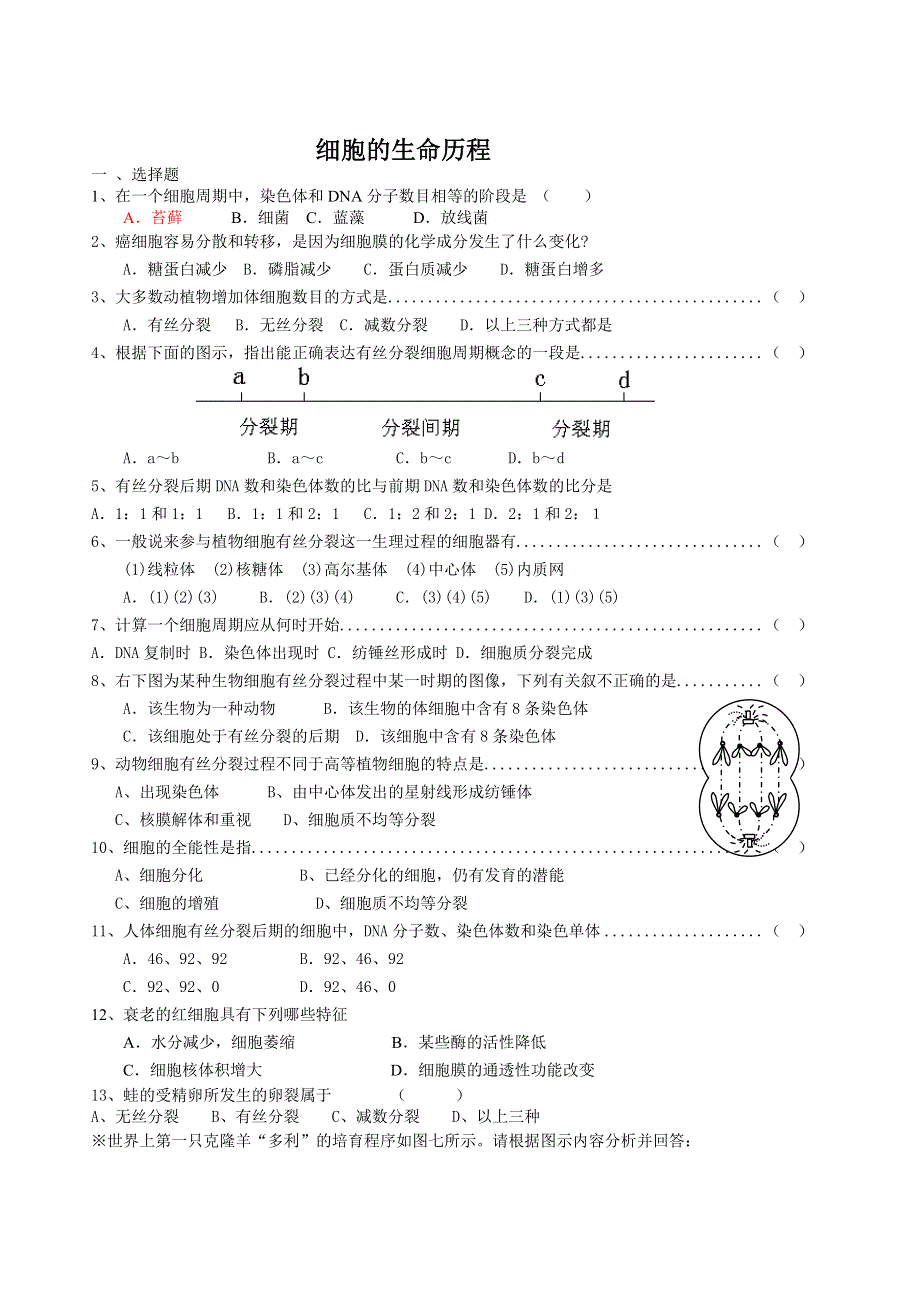 2006高考生物备考试题-细胞的生命历程 .doc_第1页