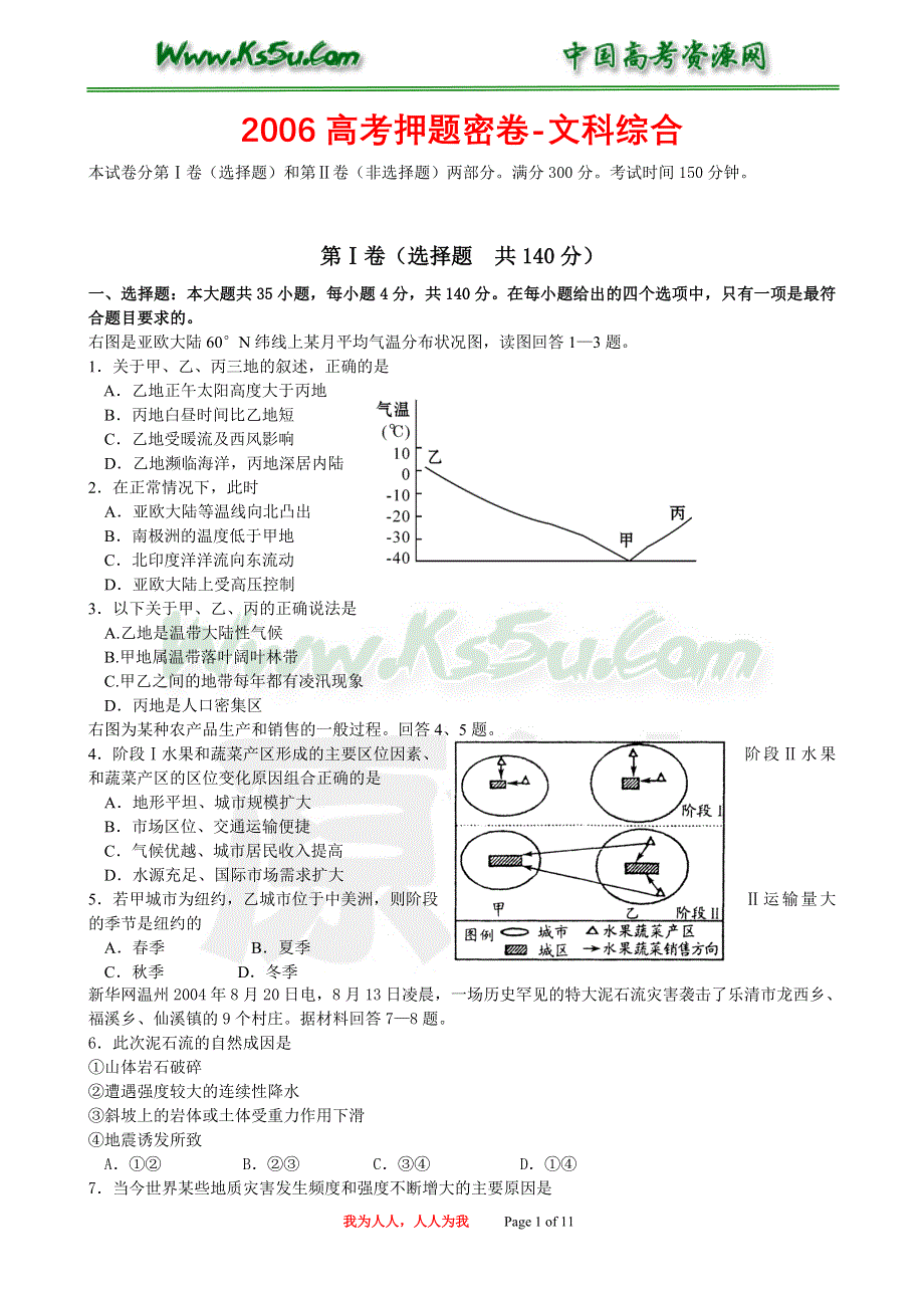 2006高考猜题卷-文科综合.doc_第1页