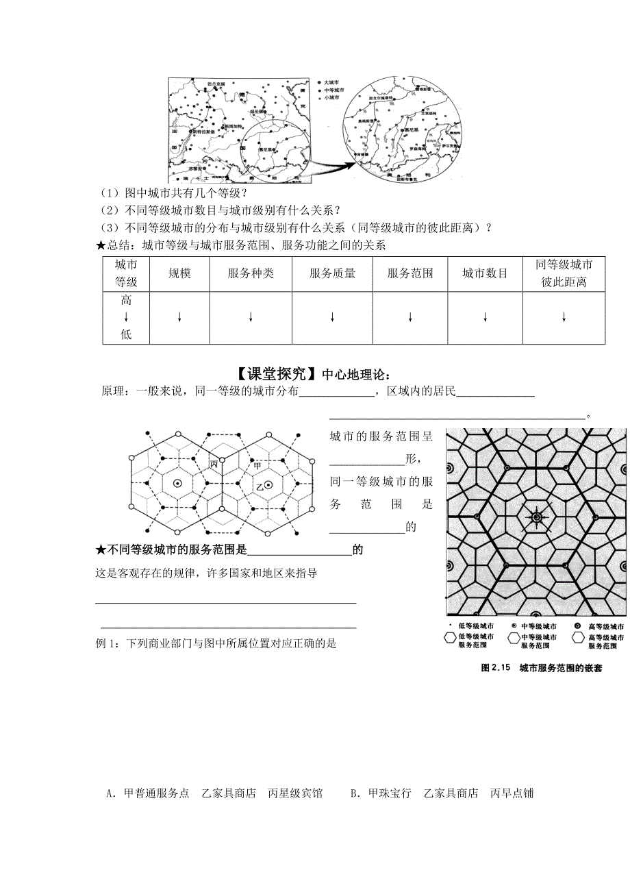 四川省北大附中成都为明学校人教版高中地理必修二：2-2《不同等级城市的服务功能》 学案 .doc_第2页