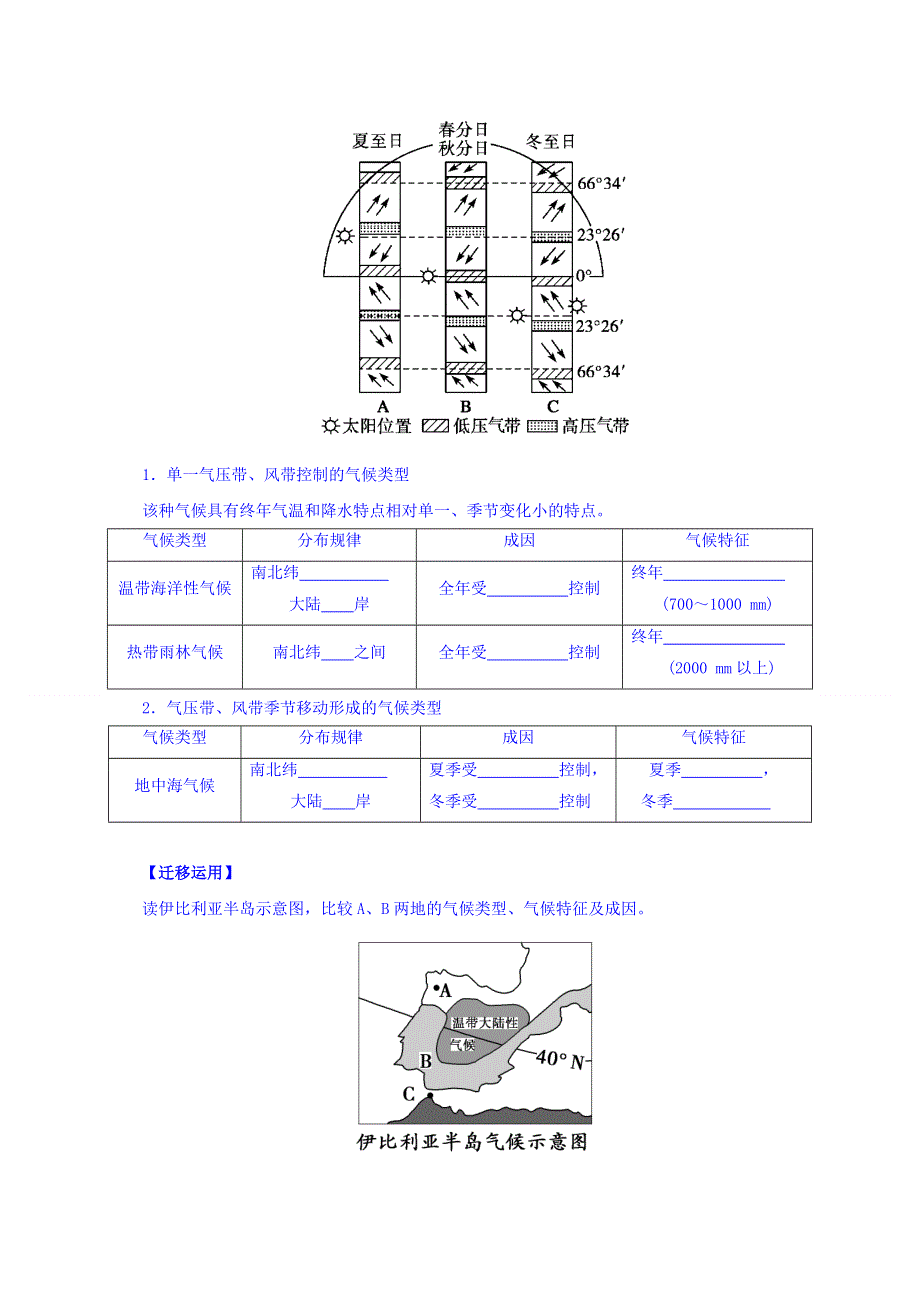 四川省北大附中成都为明学校人教版高中地理必修一：2-2 第3课时 气压带和风带对气候的影响 导学提纲 .doc_第2页