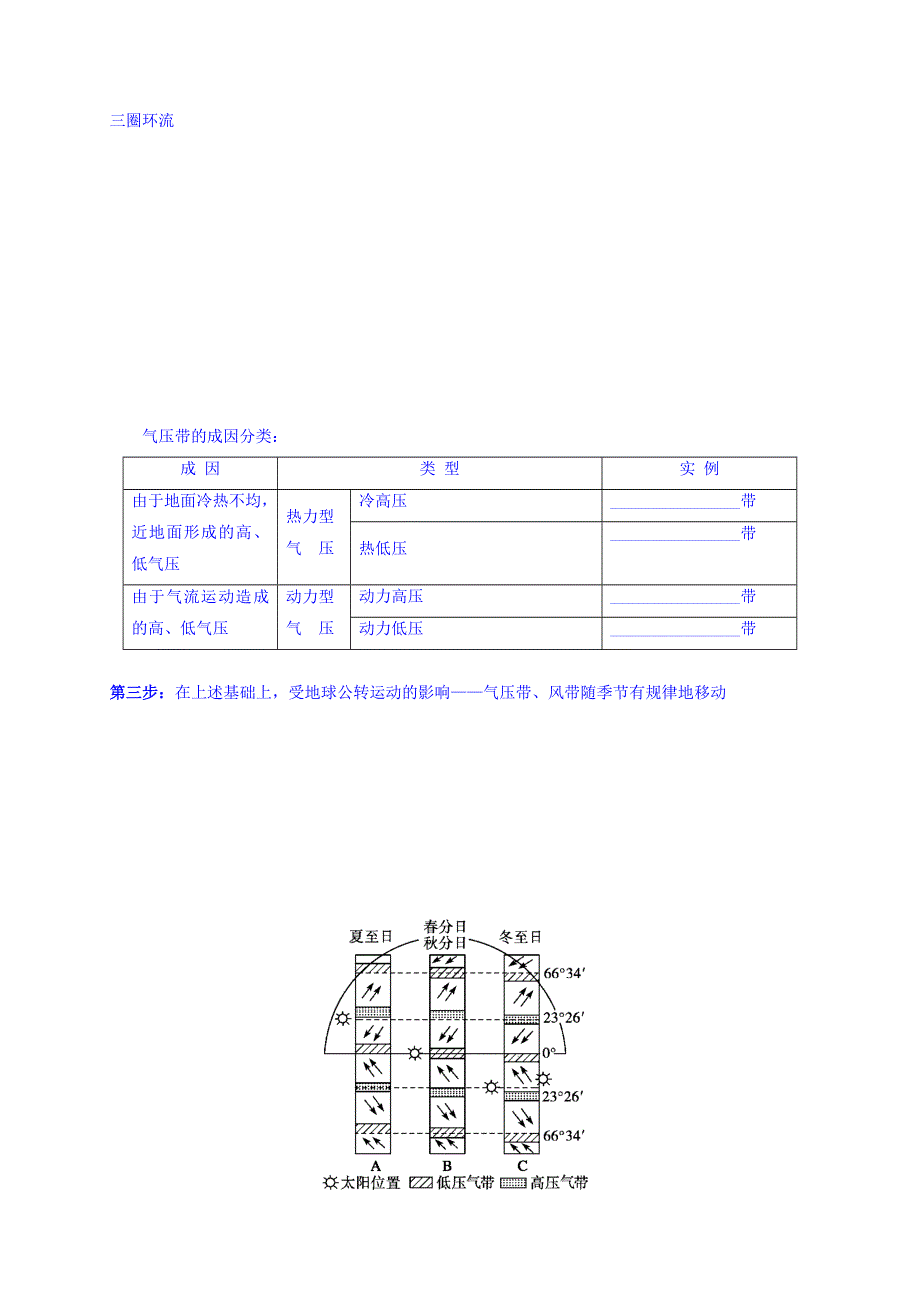 四川省北大附中成都为明学校人教版高中地理必修一：2-2 第1课时 气压带和风带的形成 导学提纲 .doc_第3页