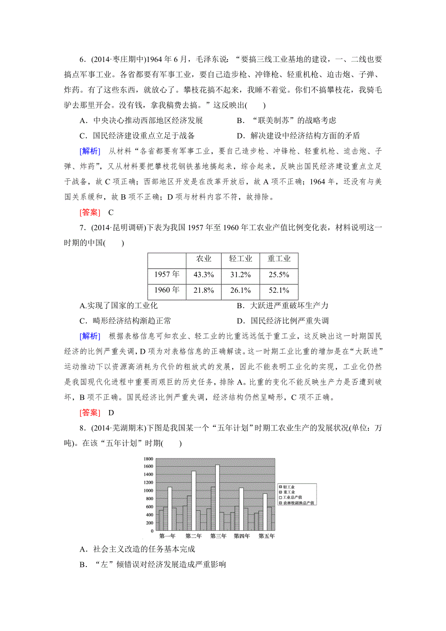 《2015年春走向高考》高三人教版历史一轮复习练习：必修2 第4单元 第20讲 经济建设的发展和曲折 课时作业.doc_第3页