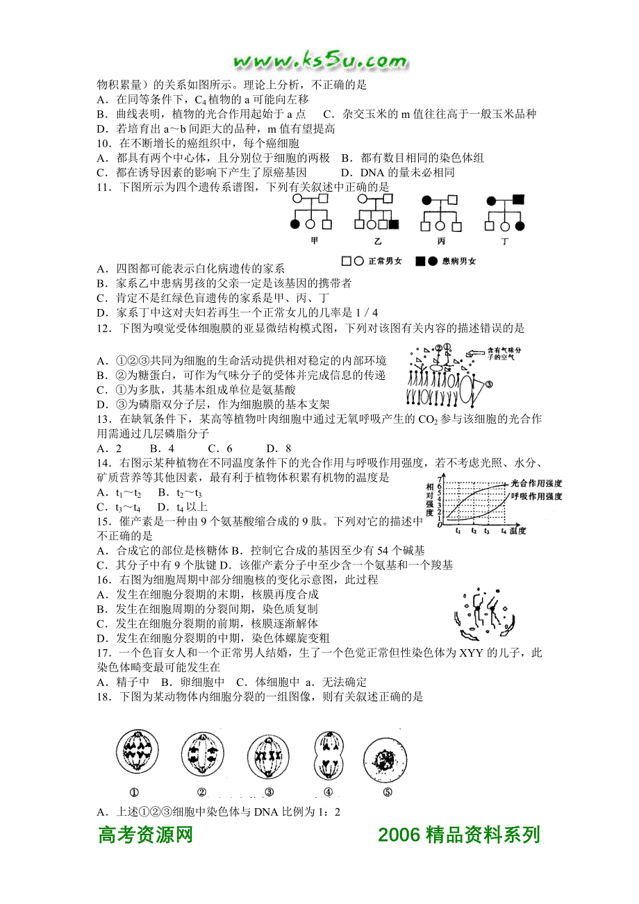 2007届全国100所名校高考生物模拟示范卷二.doc_第2页