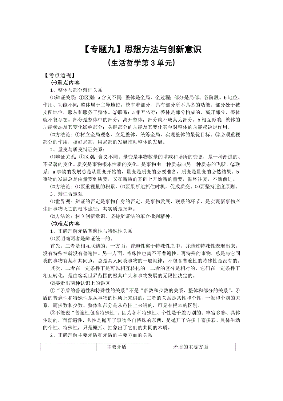 卫辉一中高三二轮备考抓分点透析政治专题9：思想方法与创新意识（升级版）.doc_第1页